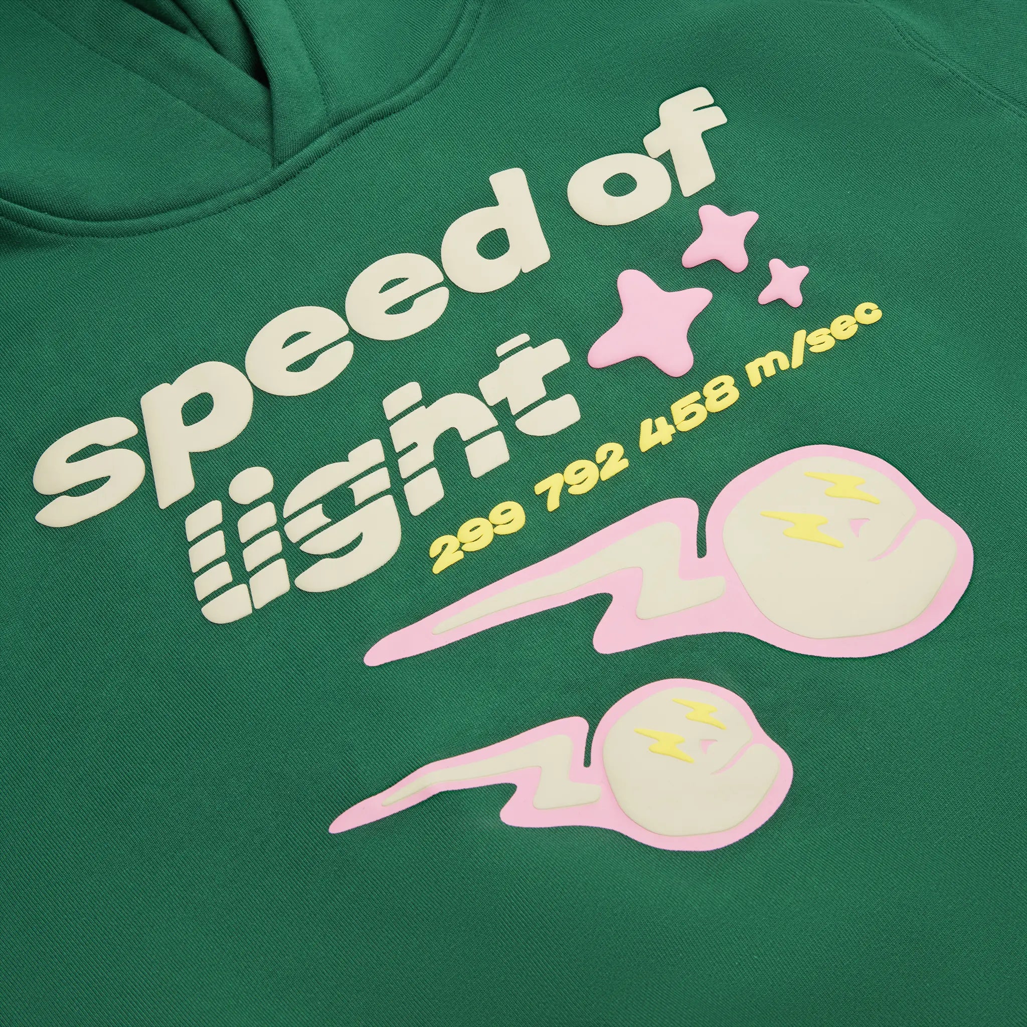 Chest view of Broken Planet Speed Of Light Hoodie Malachite Green BP-SOL-HD-M_GREEN